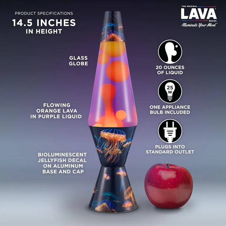Luminous Jelly Fish Lava Lite lamp — dimensions and included bulb