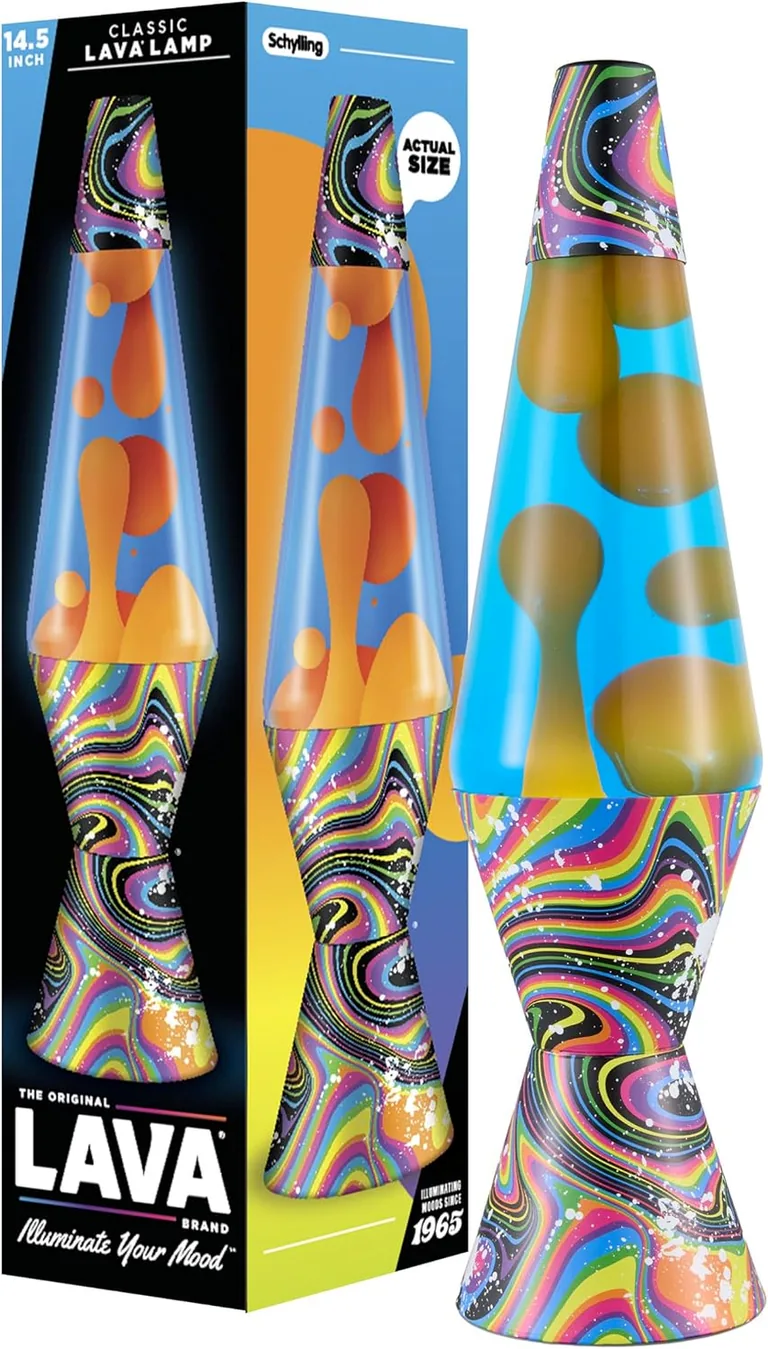 Splattered Distortion Lava Lite lamp — lamp and packaging