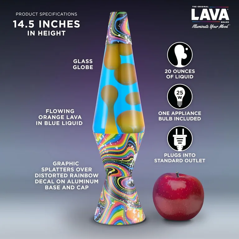 Splattered Distortion Lava Lite lamp — dimensions and included bulb