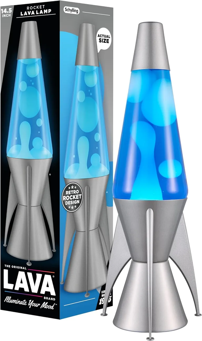 Gray Stratosphere Lava Lite lamp — lamp and packaging