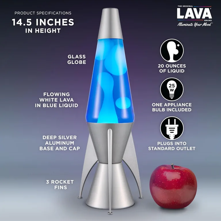 Gray Stratosphere Lava Lite lamp — dimensions and included bulb