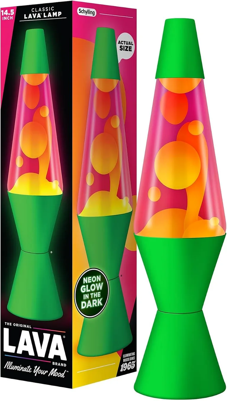 Neon Green Lava Lite lamp — lamp and packaging