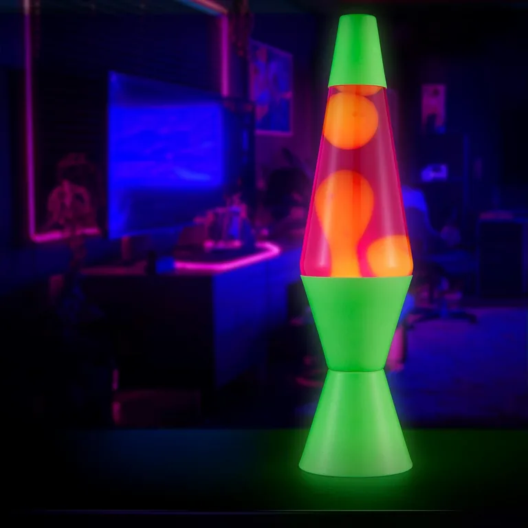 Neon Green Lava Lite lamp — room setting