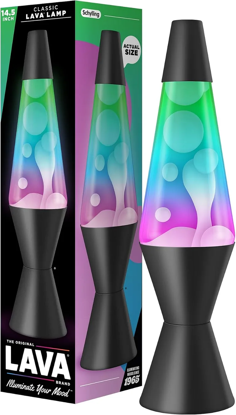 Gunmetal Grey Lava Lite lamp — lamp and packaging