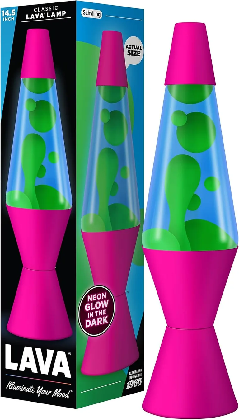 Neon Pink Lava Lite lamp — lamp and packaging